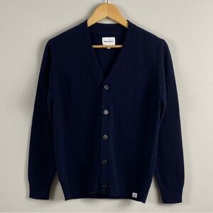 Norse Projects Adam Lambswool Long Sleeve Cardigan Sweater | V Neck | Dark Navy